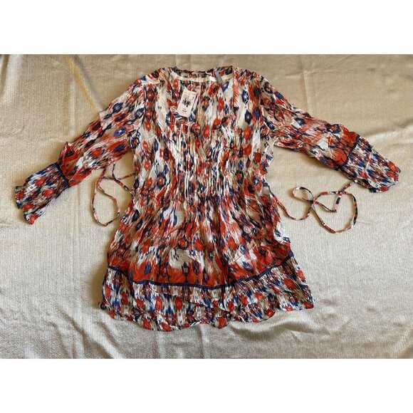 Beach Lunch Lounge Tops - Beach Lunch Lounge A PEA‎ IN THE POD Orange White Blue Geometric Top Boho Smal